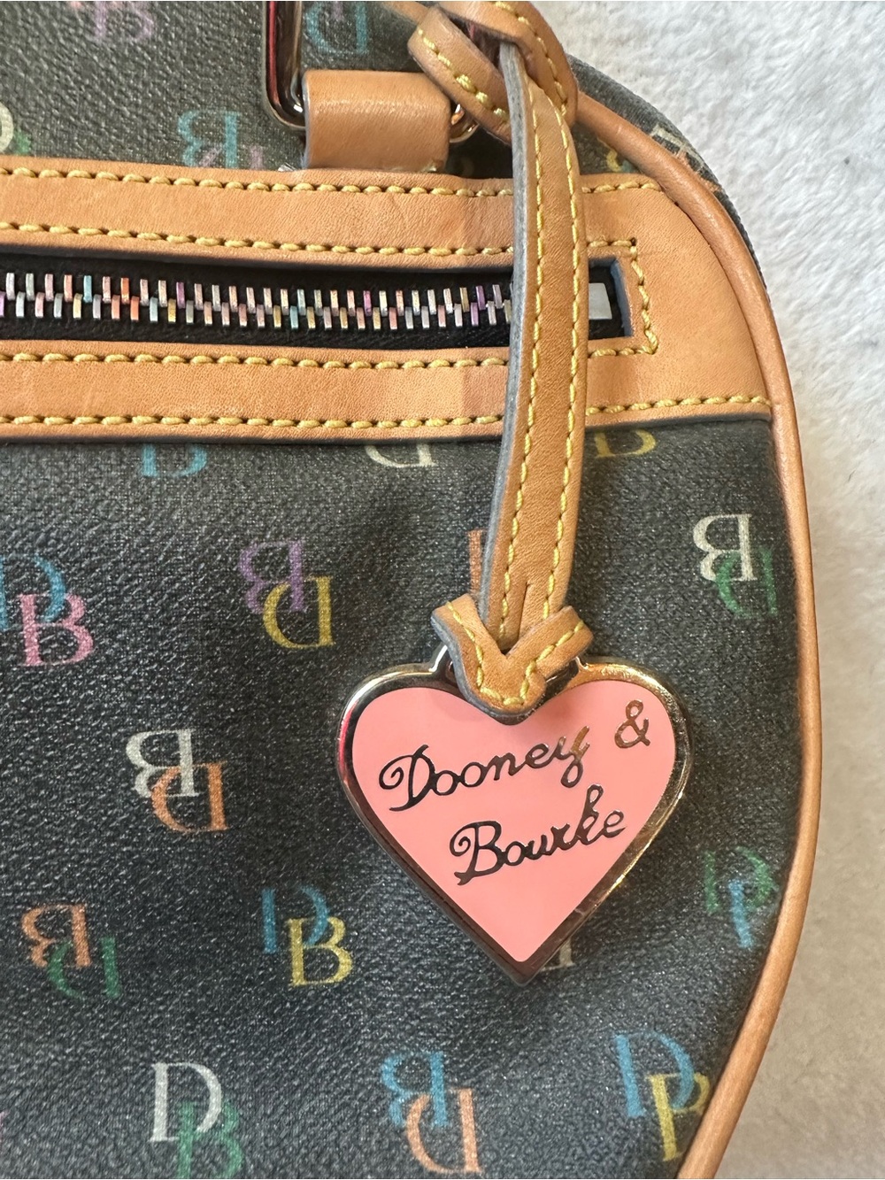 Vintage Dooney & Bourke Black Multicolor DB Logo Mini Satchel with Tan Trim - Picture 5 of 16